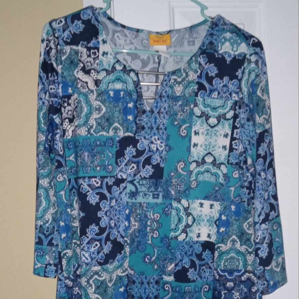 Ruby Rd blue paisley print top, size L